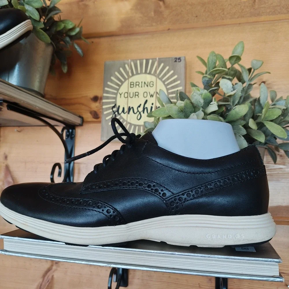 Cole Haan Grand OS Wingtip Oxford Sneaker Black Leather Preppy Shoe C29413 Sz 8M